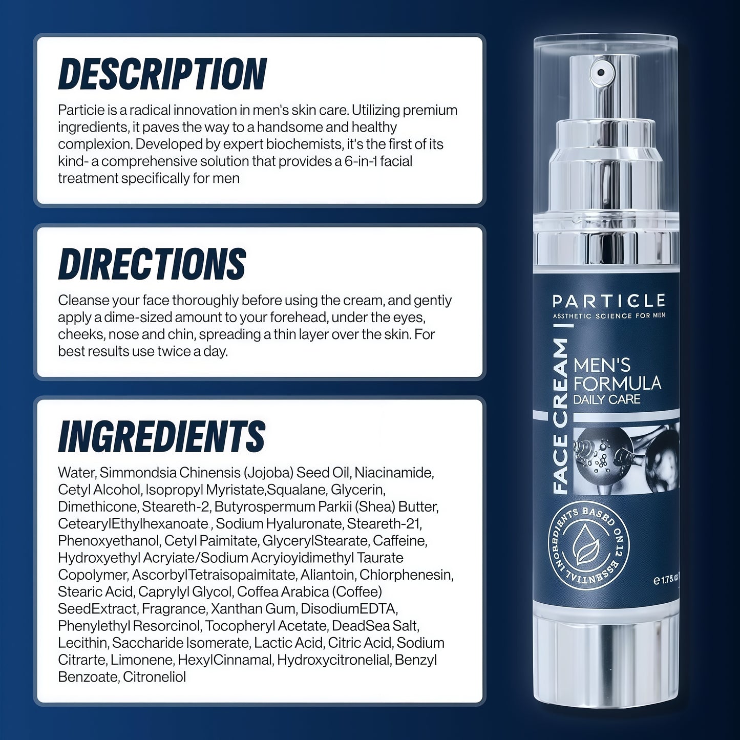 Particle 6-in-1 Face Cream for Men, Men’s Daily Hydrating Moisturizer with Vitamin C, Jojoba Oil, Vitamin E & Hyaluronic Acid, Skin Care Routine, Healthy Skin Support, Pack of 1, 1.7 FL OZ