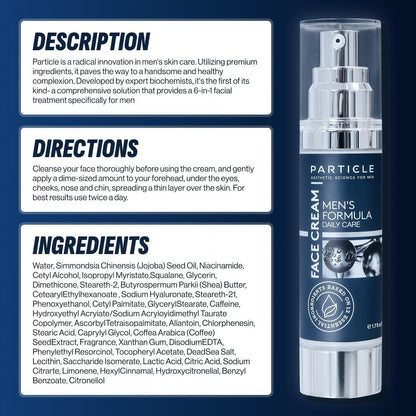 Particle 6-in-1 Face Cream for Men, Men’s Daily Hydrating Moisturizer with Vitamin C, Jojoba Oil, Vitamin E & Hyaluronic Acid, Skin Care Routine, Healthy Skin Support, Pack of 1, 1.7 FL OZ